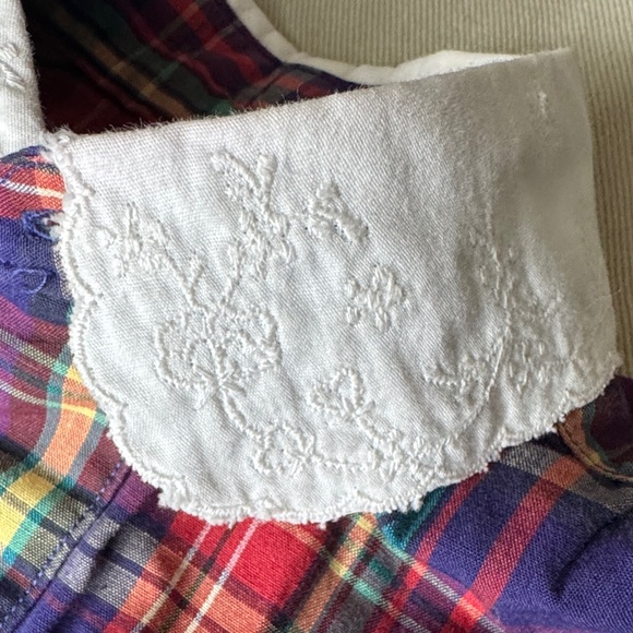 Ralph Lauren Red & Blue Plaid Button-Down with White Lacey Collar and Cuffs - Picture 9 of 11